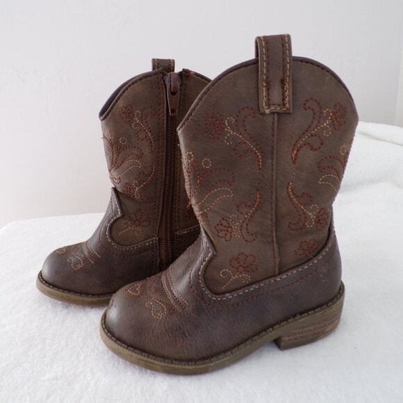 Heart, Flower Stitched Toddler Western Cowgirl Cowboy Boots, Side Zip Girly GUC - Picture 3 of 8